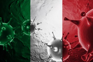 İtalya FLAG, CORONAVIRUS, Süzülen Grip Coronavirüs, Mikro Görüş, Salgın Virüs Enfeksiyonu, Asya Gribi.