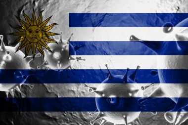 Uruguay FLAG, CORONAVIRUS, Süzülen Grip Coronavirüs, Mikro Görüş, Salgın Virüs Enfeksiyonu, Asya Gribi.