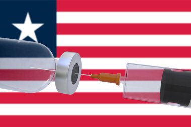 3D Illustration aşı kutusu şişesi ile birlikte Liberya bayrağı kovid19 covid-19 coronavirus.