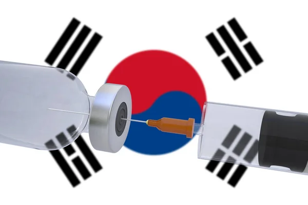Illustration Impfstoffbehälter Flasche Begleitet Von Einer Spritze Mit Südkorea Flagge — Stockfoto