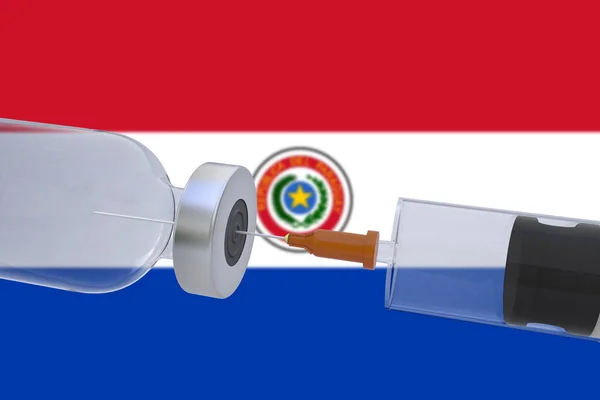 Paraguay Bayrağı Taşıyan Bir Şırınga Eşliğinde Illustration Aşı Kutusu Şişesi — Stok fotoğraf