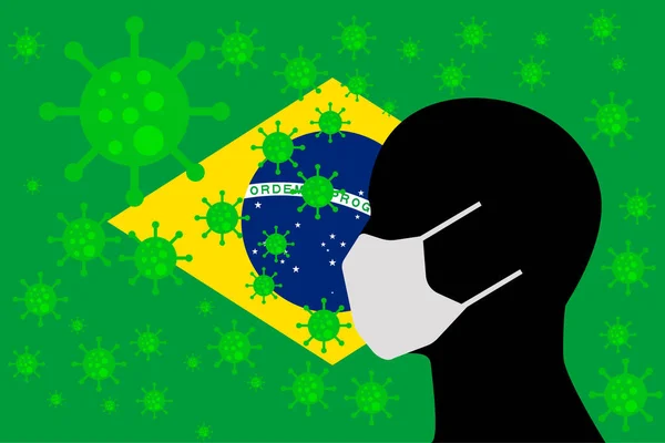 Cabeza Con Tapaboca Virus Bandera Brasil — Vector de stock