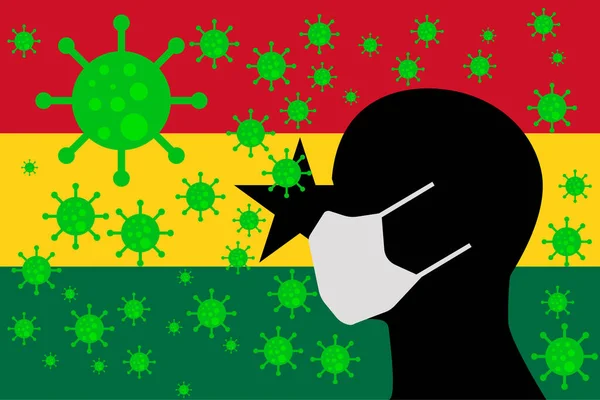 Cabeza Con Tapaboca Virus Bandera Ghana — Stock Vector