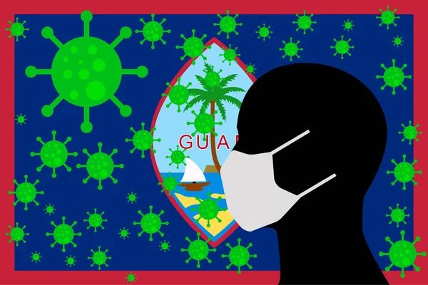 Cabeza Con Tapaboca Virus Bandera Guam — стоковий вектор