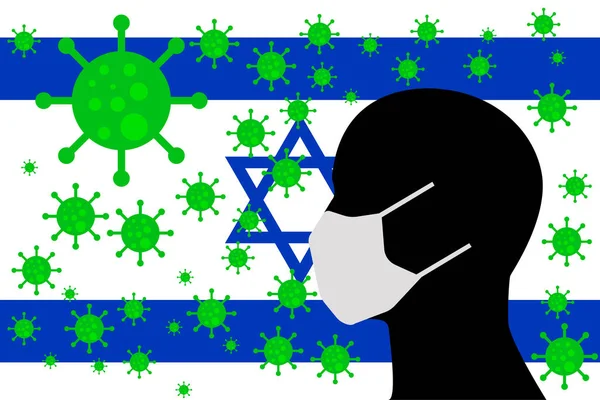 Cabeza Con Tapaboca Virus Bandera Israel — стоковий вектор