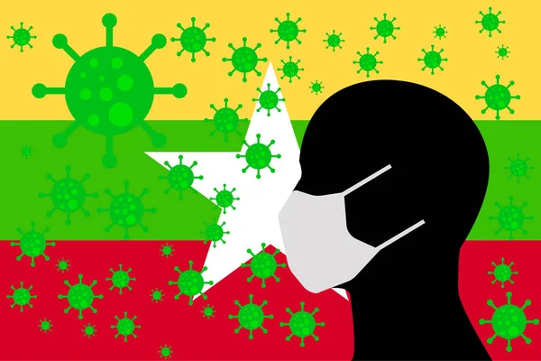 Cabeza Con Tapaboca Virus Bandera Myanmar — стоковий вектор