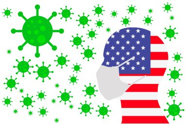 CABEZA CON TAPABOCA VIRUS Y BANDERA ABD