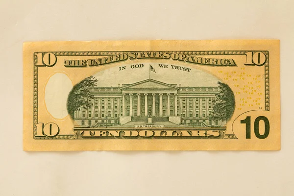 Tízdolláros Bankjegy Fehér Háttérrel — Stock Fotó