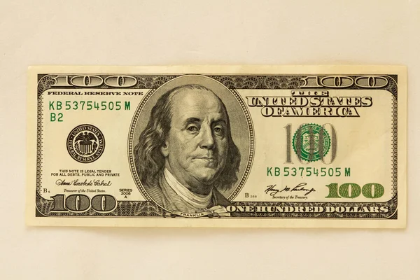 100 Dolarowy Banknot Białym Tle — Zdjęcie stockowe