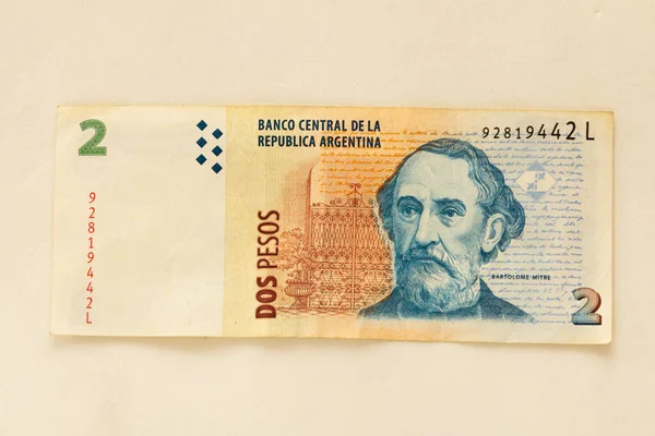 Banknot Bankowy Lub Rachunek Walutowy Dwóch Pesos Argentyńskich — Zdjęcie stockowe