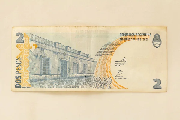 Banknot Bankowy Lub Rachunek Walutowy Dwóch Pesos Argentyńskich — Zdjęcie stockowe