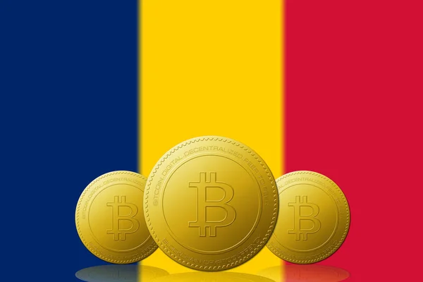 3种带有乍得国旗的比特币加密货币 — 图库照片