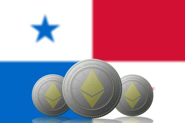 3D BÖLÜM 3 ETHEREUM kripto para birimi ve arkasında Panama bayrağı.
