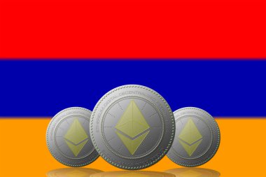 ARMENİYA bayraklı üç ETHEREUM kripto para birimi.
