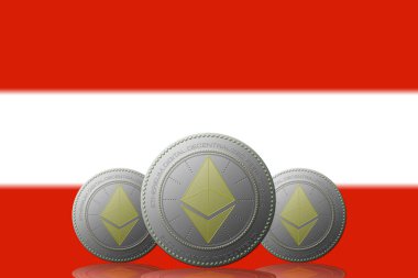 AUSTRIA bayraklı üç ETHEREUM kripto para birimi.