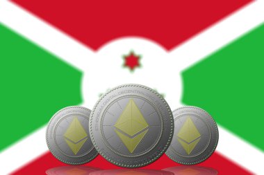 3D BÖLÜM 3 ETHEREUM kripto para birimi ve arkasında Burundi bayrağı.