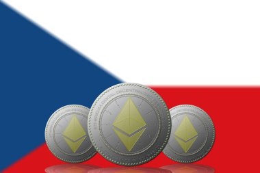 3 Boyutlu İLETİM Arka planında Çek Cumhuriyeti bayrağı bulunan ETHEREUM şifreleme.