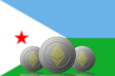 3 Boyutlu İLETİM Arka planda Cibuti Yibuti bayrağı bulunan ETHEREUM şifreleme.