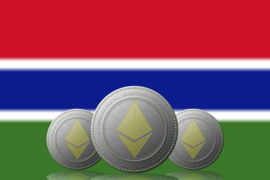 3D BÖLÜM 3 ETHEREUM şifrelemesi ve arka planda Gambiya bayrağı.