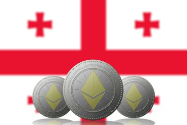 Gürcistan bayraklı üç ETHEREUM kripto para birimi.