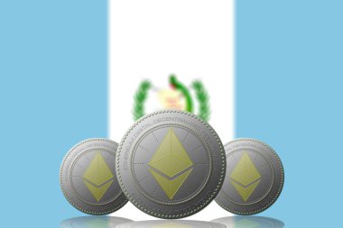 3 Boyutlu İLETİM Arka planda Guatemala bayrağı bulunan ETHEREUM şifreleme birimi.