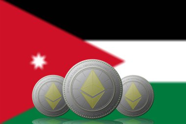 3 Boyutlu İLETİM Arka planda Ürdün bayrağı olan ETHEREUM şifreleme.
