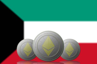 3D BÖLÜM 3 ETHEREUM kripto para birimi ve Kuveyt bayrağı.