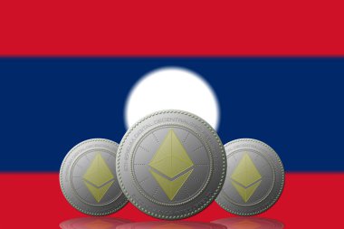 3D BÖLÜM 3 ETHEREUM şifreleme ve arka planda Laos bayrağı.