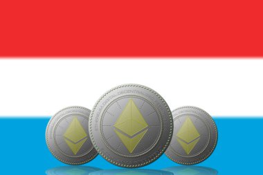 3 Boyutlu İLETİM 3 ETHEREUM kripto para birimi ve Lüksemburg bayrağı.