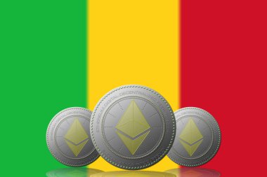 3 Boyutlu İLETİM Arka planda Mali bayrağı bulunan ETHEREUM şifreleme.