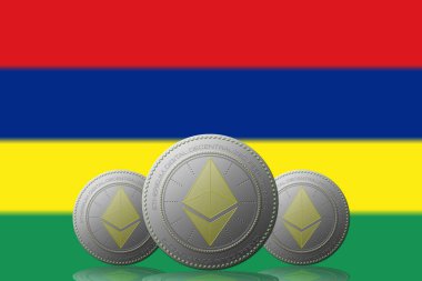 3 Boyutlu İLETİM Arka planda Mauritius bayrağı bulunan ETHEREUM şifreleme birimi.