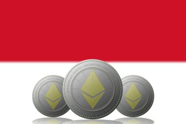 3D İLETİM 3 ETHEREUM kripto para birimi ve arkasında Monako bayrağı.