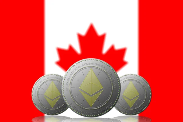 3D BÖLÜM 3 ETHEREUM kripto para birimi ve CANADA bayrağı.