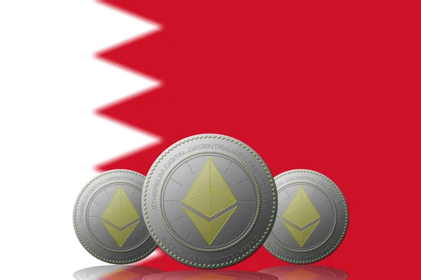 3 Boyutlu İLETİM Arka planında Bahreyn bayrağı olan ETHEREUM şifreleme.