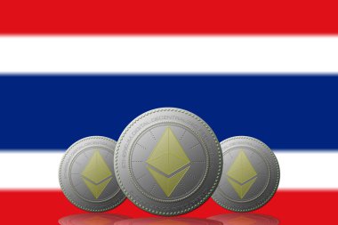 3D BÖLÜM 3 ETHEREUM kripto para birimi ve arkasında Tayland bayrağı.