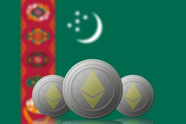 3 Boyutlu İLETİM Arka planında Türkmenistan bayrağı olan ETHEREUM şifreleme.