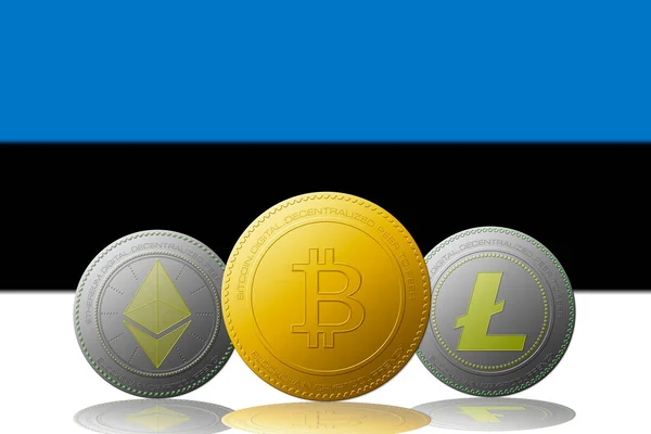 암호화 비트코인 Ethereum 에스토니아 국기가 배경에 Litecoin — 스톡 사진