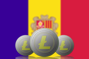 ANDORRA bayrağı arkaplanda 3 LITECOIN şifreleme.