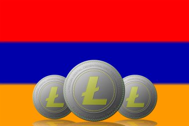 3 Boyutlu LITECOIN Şifreleme Arkaplanda Ermenistan bayrağı.