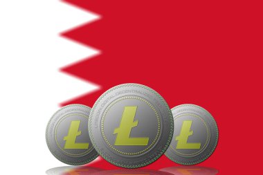 3 Boyutlu LITECOIN Şifreleme Arkaplanda Bahreyn bayrağı.