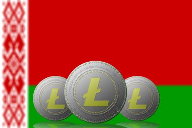 3 Boyutlu LITECOIN Şifreleme Arkaplanda Belarus bayrağı.