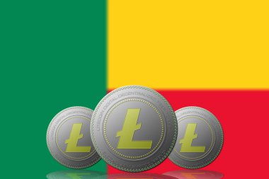 3 Boyutlu LITECOIN Şifreleme Arkaplanda Benin bayrağı.