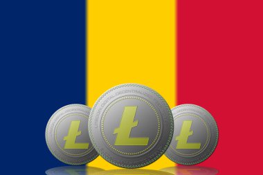 3 Boyutlu LITECOIN Şifreleme Arkaplanda Çad bayrağı.