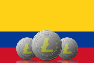 3 Boyutlu LITECOIN Şifreleme Arkaplanda KOLOMBIA bayrağı.