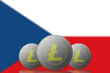 3 Boyutlu LITECOIN Şifreleme Arkaplanda Çek Cumhuriyeti bayrağı.
