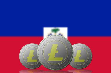 3 Boyutlu LITECOIN Şifreleme Arkaplanda Haiti bayrağı.