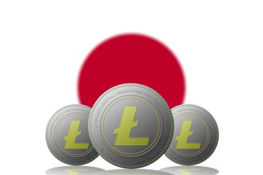 3 Boyutlu LITECOIN şifreleme ve arka planda Japonya bayrağı.