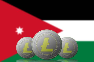 3 boyutlu LITECOIN kripto para birimi ve arka planda Ürdün bayrağı.