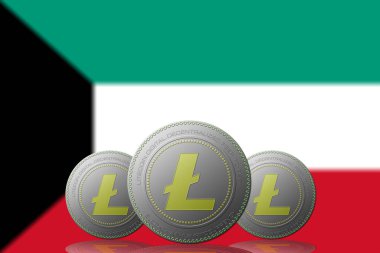 3 Boyutlu LITECOIN Şifreleme Arkaplanda Kuveyt bayrağı.
