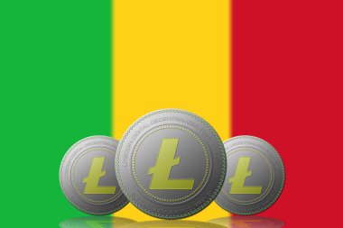 3 Boyutlu LITECOIN Şifreleme Arkaplanda Mali bayrağı.
